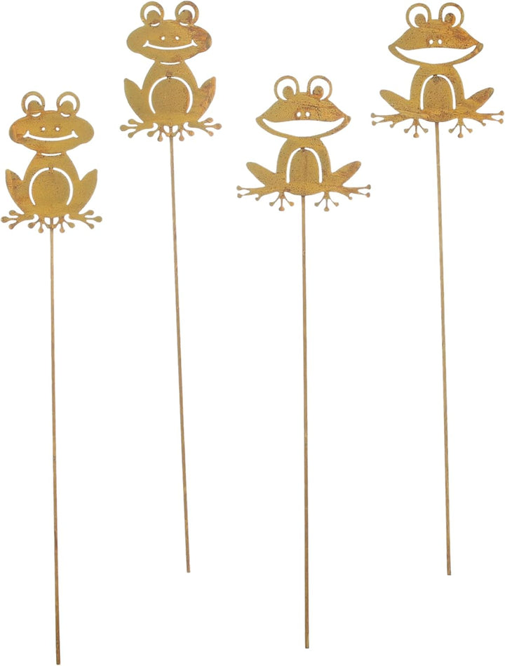 FRANK FLECHTWAREN Gartenstecker Frosch, 4er Set, Metall, Rostfinish Masse: Höhe 38 cm