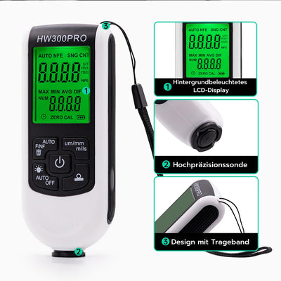 Tolesum Digitales Schichtdickenmessgerät, Lackmessgerät Auto mit Tragbarem Seil,0-2000 um Lackdicken