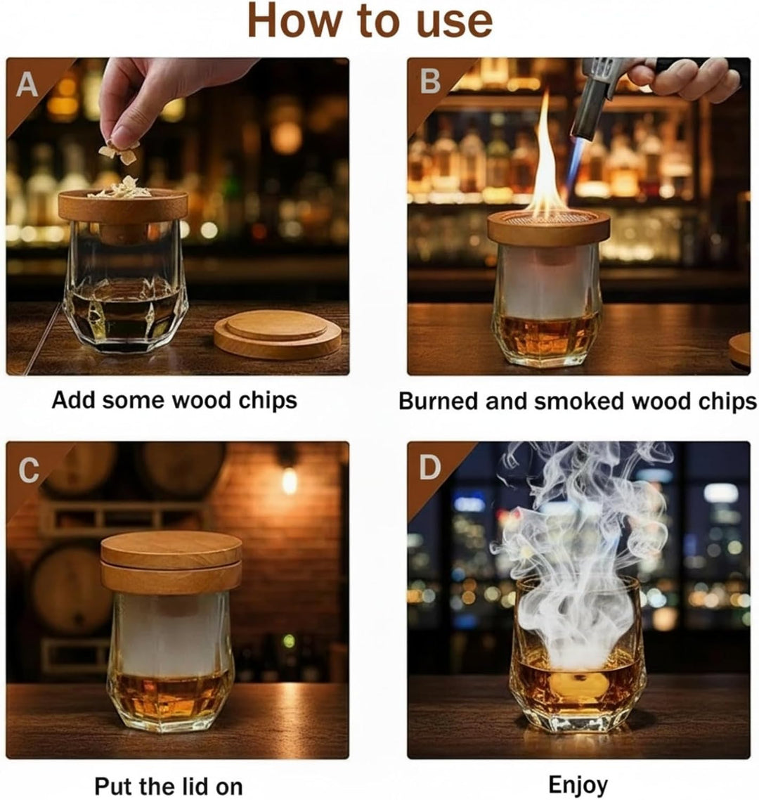 Cocktail Räucher-Set – Whisky Räuchersystem mit 8 Holzsorten & Zubehör – Flygragon Professioneller S