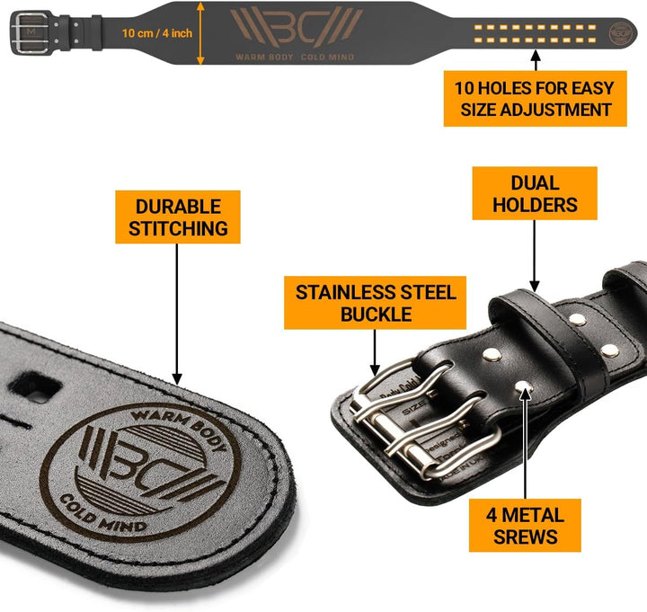 WARM BODY COLD MIND Premium Gewichthebergürtel aus Leder (10cm) für Krafttraining - Gym Gürtel für G