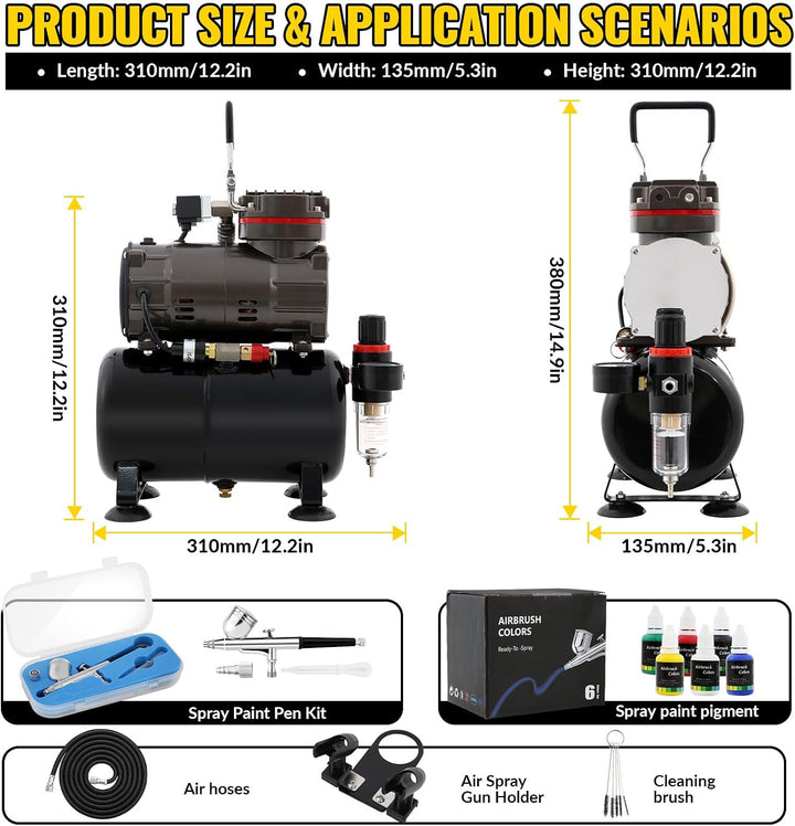 Airbrush-Kompressor mit Lufttank, professionelles Airbrush-Farb-Set mit Manometer, komplette Ausrüst