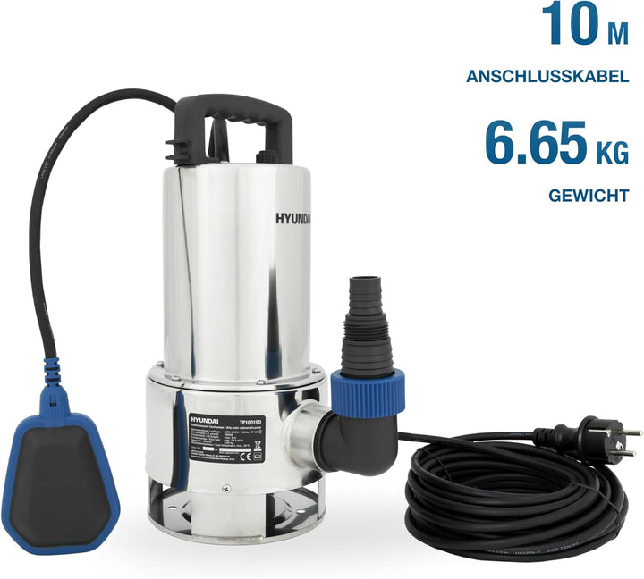 HYUNDAI Schmutzwasser-Tauchpumpe TP10019D | 1000 W, Fördermenge 19.500 l/h, | Eintauchtiefe: max. 7