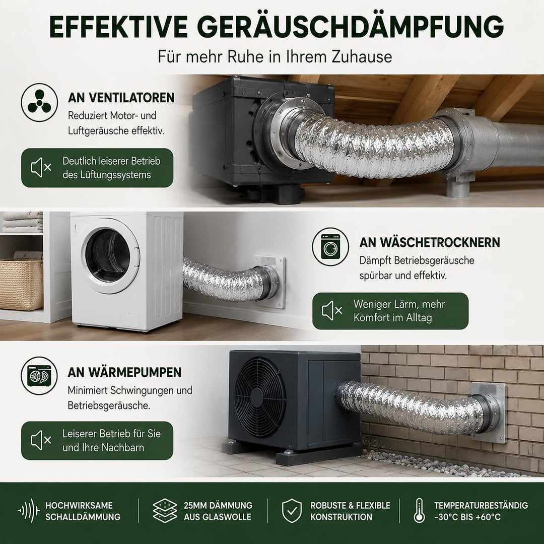 Whisper - Flexibler Aluminium-Schalldämpfer - Ø 180mm - Vlies-Innenschlauch - 10 Meter Länge - Geräu