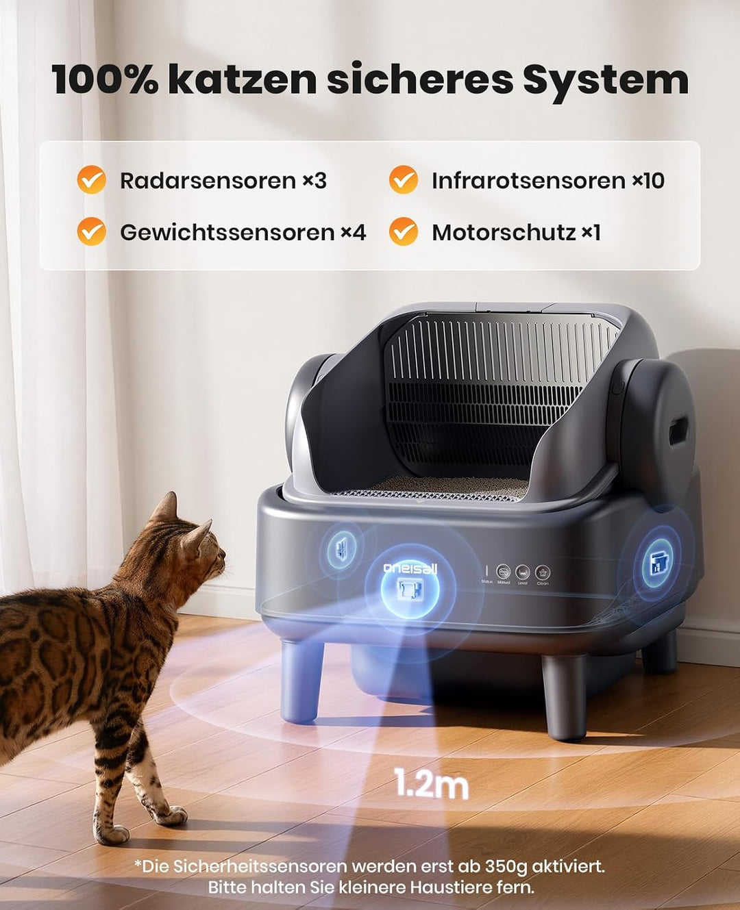 oneisall katzenklo selbstreinigend automatisch offen XXL grosse Katzen, katzenklo mit EaseClean™ Sys