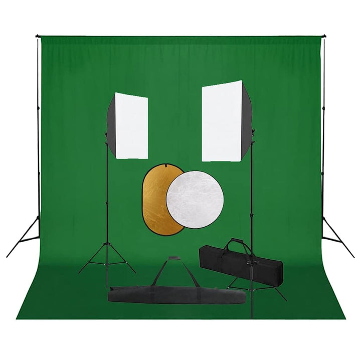 Fotostudio-Set mit Softboxen, Hintergrundsystem, Reflektoren, 2 Softboxen 40x60 cm, höhenverstellbar