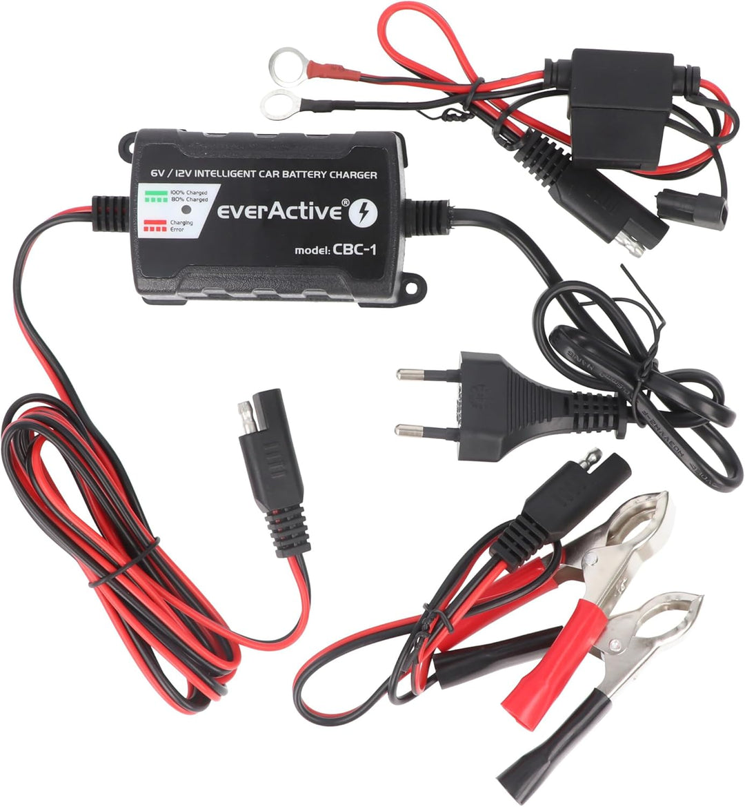 everActive KFZ Motorrad Ladegerät vollautomatisch 6V 12V, Spannung 1A, Mikroprozessor, Miniatur-Auto
