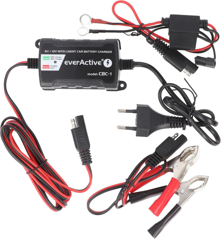 everActive KFZ Motorrad Ladegerät vollautomatisch 6V 12V, Spannung 1A, Mikroprozessor, Miniatur-Auto