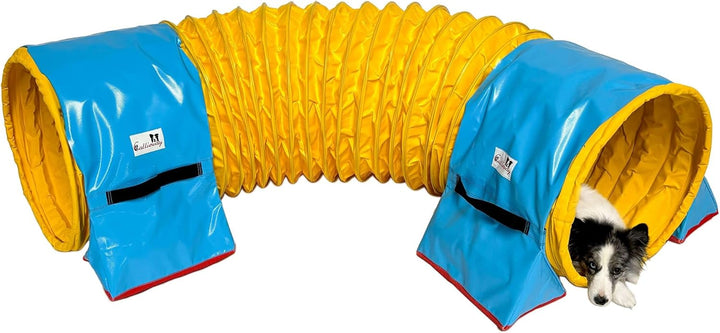 Callieway® Dog Agility Tunnel Turnier 3m lang / 60cmØ, 360° FullGrip (5m, gelb) 5m gelb, 5m gelb