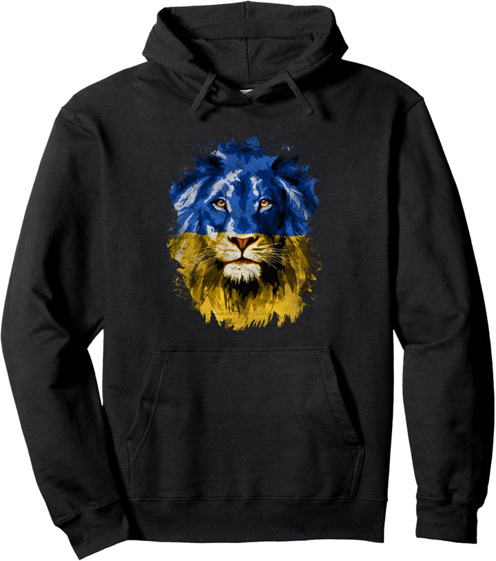 Vintage Ukraine Flag Ukrainian Lion Face Ukraine UKR Pride Pullover Hoodie