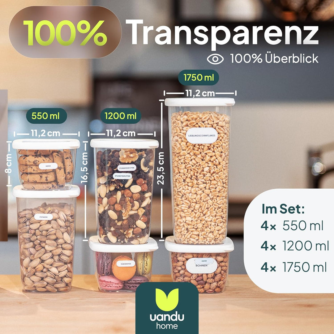 uandu Vorratsdosen mit Deckel Luftdicht - 12er Vorratsbehälter Set | Aufbewahrungsbox Küche Aufbewah