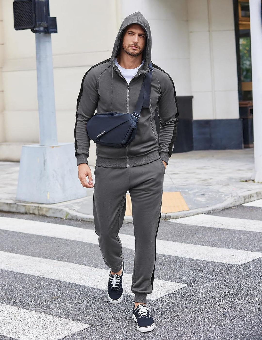 COOFANDY Trainingsanzug Herren Jogginganzug Tracksuit Sportanzug Jogginghose mit Hoodie Kapuze Set L