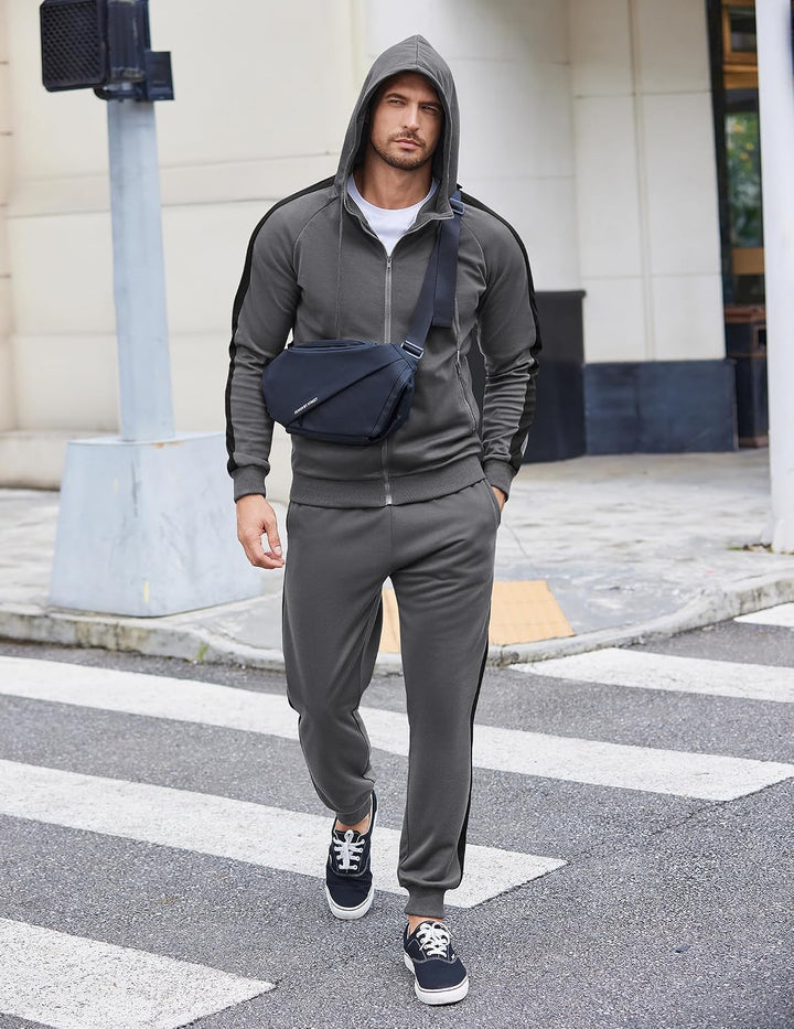 COOFANDY Trainingsanzug Herren Jogginganzug Tracksuit Sportanzug Jogginghose mit Hoodie Kapuze Set L
