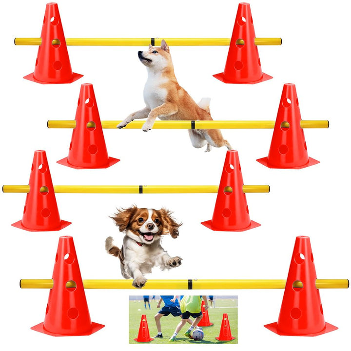 Agility Set Hunde, Steckhürden Set für Hunde, Kinder Agility Hürden mit 8 Kegel 23cm Höhe + 4 Stange