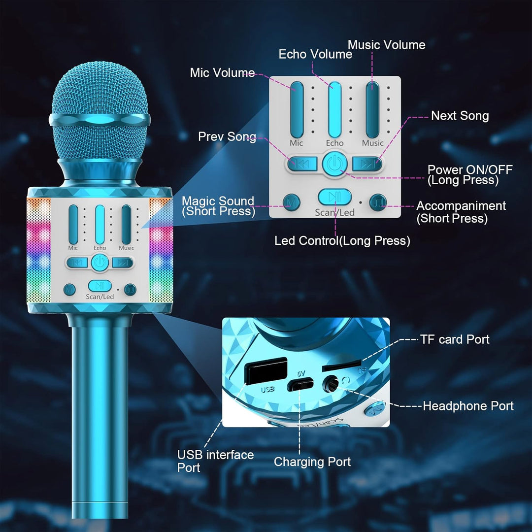 LED Drahtloses Bluetooth Mikrofon zum Singen, Spielzeug Kinder, Heim KTV Karaoke Maschine, Tragbares