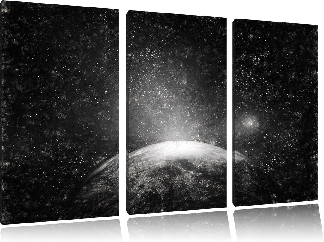 Pixxprint Sicht vom Mond auf die Erde Kohle Zeichnung Effekt 3-Teiler Leinwandbild 120x80 Bild auf L