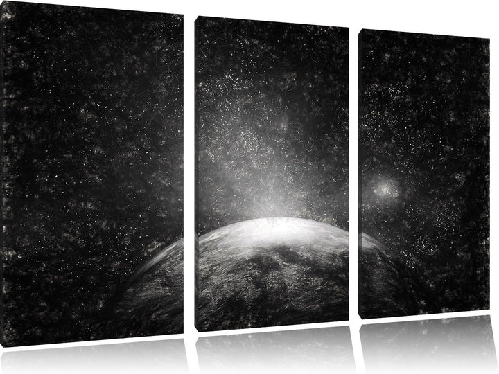 Pixxprint Sicht vom Mond auf die Erde Kohle Zeichnung Effekt 3-Teiler Leinwandbild 120x80 Bild auf L