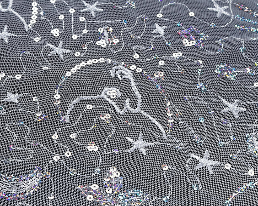 keland Damen Festlich Pailletten Umhang Schal Schultertuch Stola Tuch für Abendkleid A-weiss, A-weis