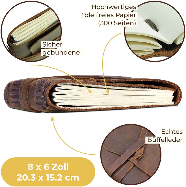 LEDER NOTIZBUCH A5 TAGEBUCH JOURNAL - Antikes Vintage Handgemachtes ledergebundenes Notizbuch für Si