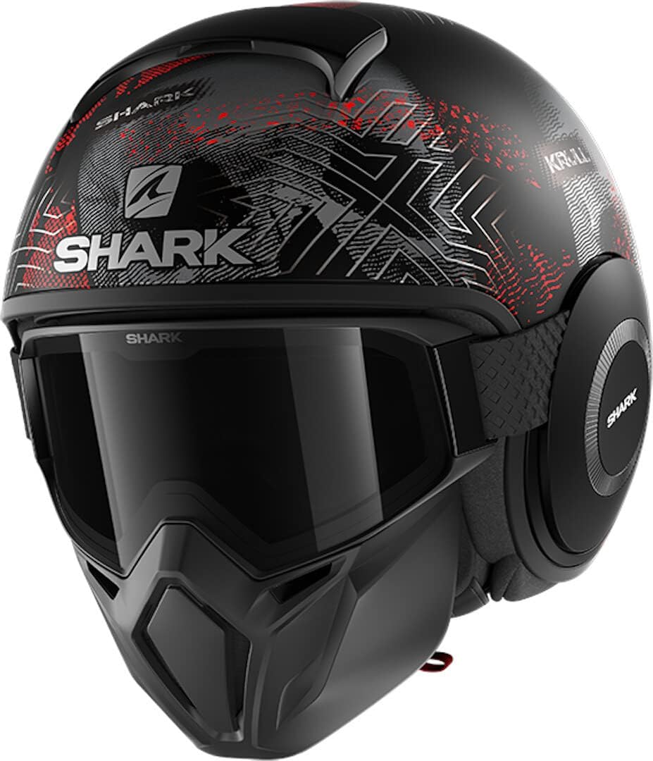 Shark, motorradhelm, Street Drak Krull, Mattschwarz grau rot KSR, XS XS Mattschwarz grau rot, XS Mat