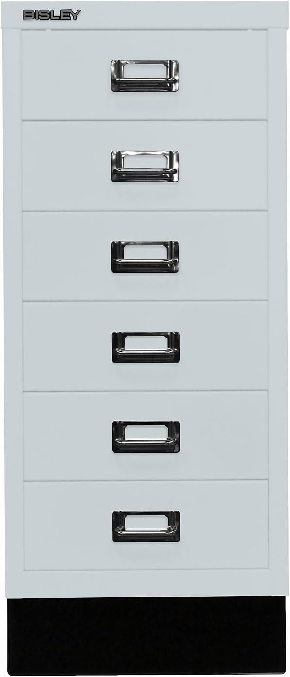 BISLEY MultiDrawer, 29er Serie mit Sockel, DIN A4, 6 Schubladen, Metall, 645 Lichtgrau, 38 x 27.9 x