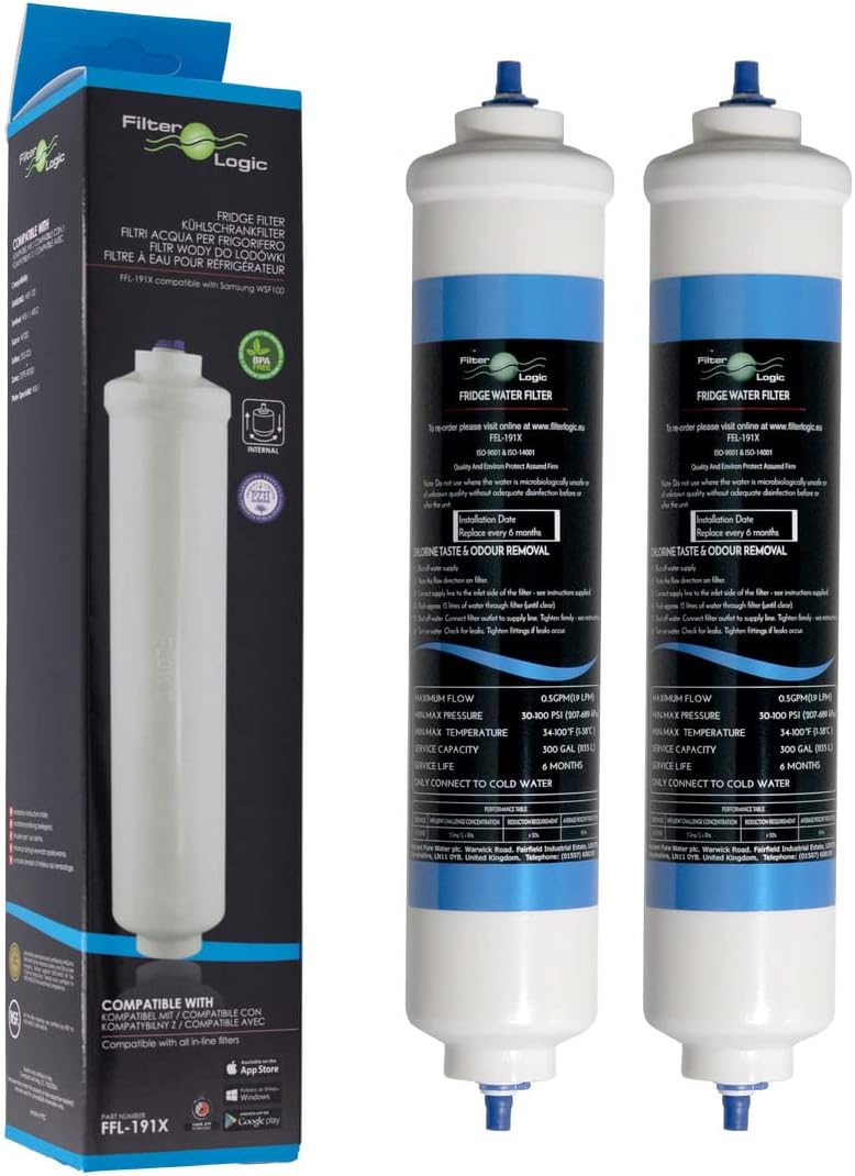2x FilterLogic FFL-191X Externe Universal Wasserfilter für Samsung, LG, Bosch, Siemens, Haier, Grund