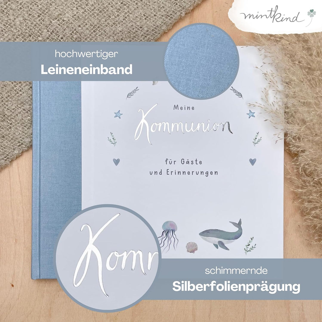mintkind® Gästebuch Meine Kommunion Wal I Kommunion Geschenk personalisiert I Buch zur Kommunion Eri