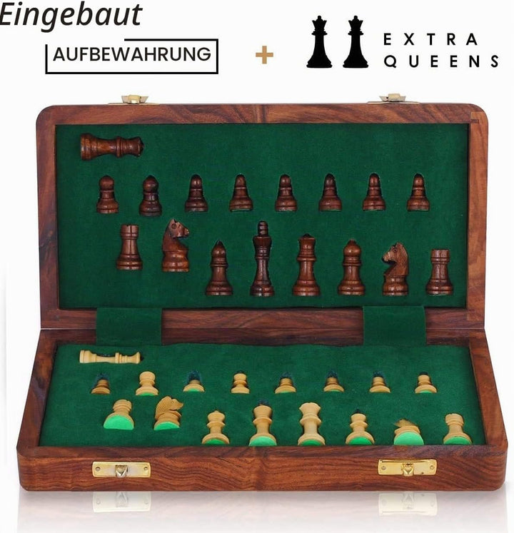 Ajuny Rosewood Folding Magnetic Chess Board Game mit eingebauter Lagerung für Erwachsene, Kinder 12x