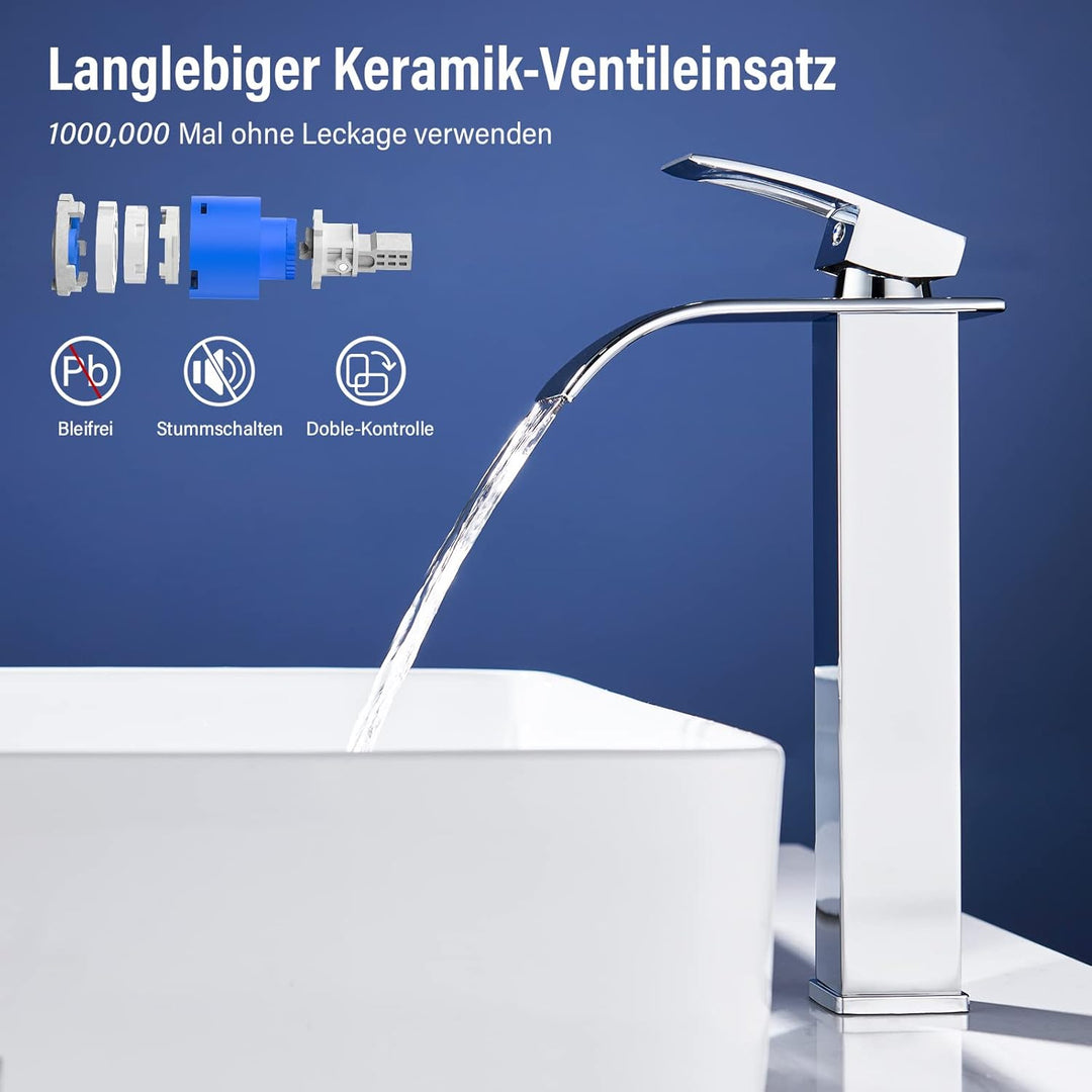 11.6 Zoll Hohes Wasserhahn Bad Chrom, Dolinvo Armatur badezimmer Wasserfall Einhandmischer Waschtisc