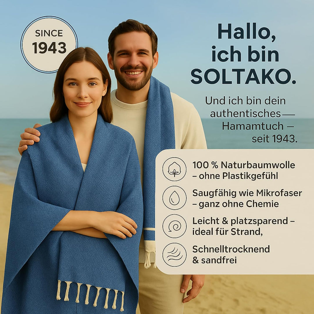 SOLTAKO Fouta Diamant Premium, 2er Set, Königblau/Khaki, 100/200cm Königblau/Khaki 2, Königblau/Khak