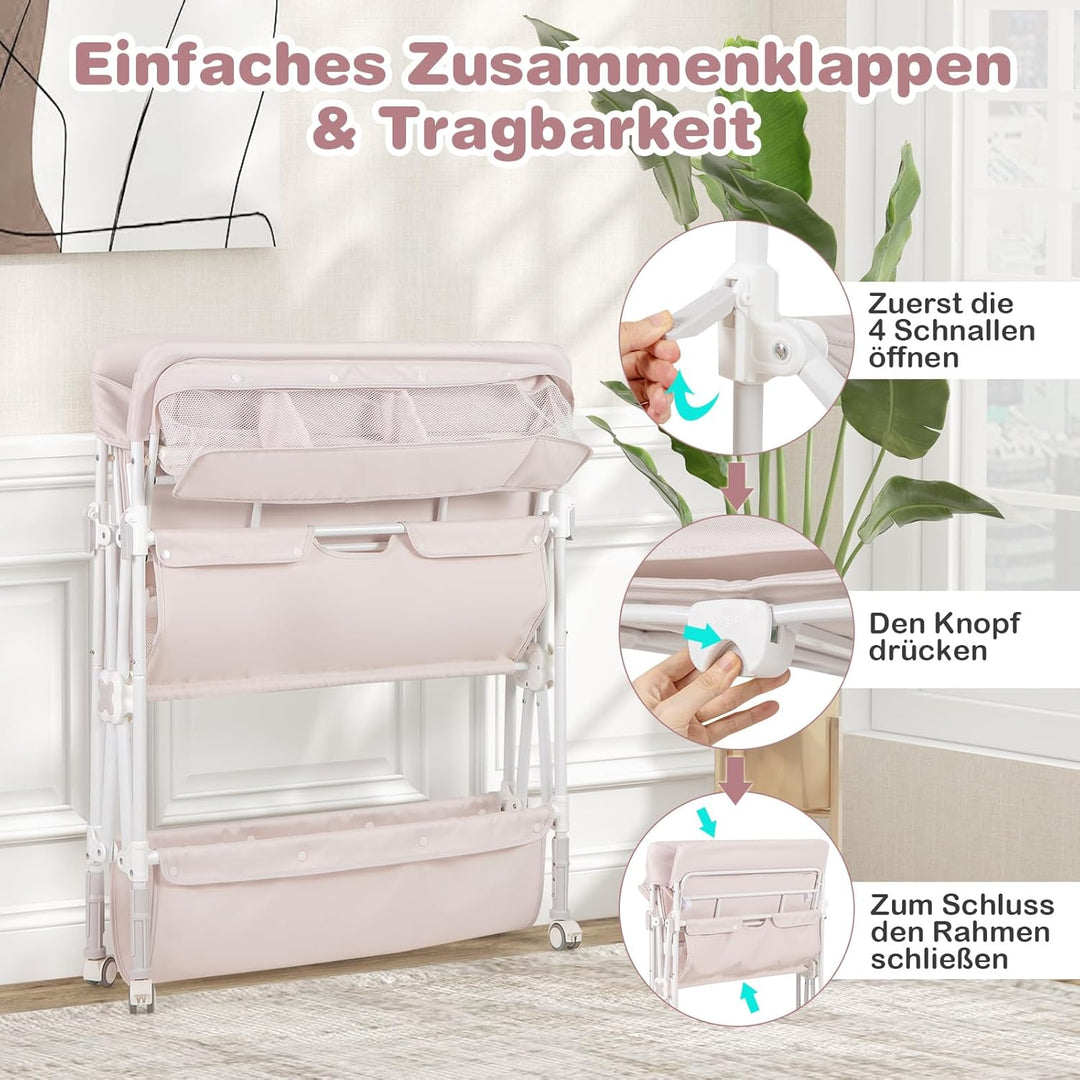COSTWAY 5 in 1 Wickelkommode, Wickeltisch klappbar, Wickelstation höhenverstellbar mit Seitenkorb, R