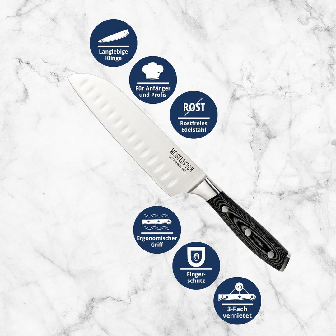 MEISTERKOCH Santokumesser Messer Küchenmesser | 17,5 cm Klinge aus rostfreiem deutschen Edelstahl |