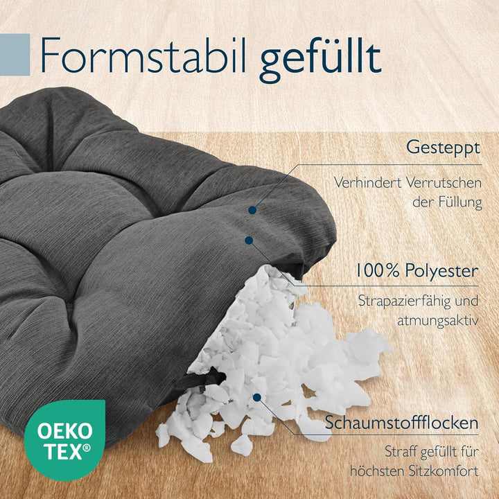 Beautissu 2er Set Premium Stuhlkissen 40x40 cm Anthrazit – UV-beständig & Robust Sitzkissen Outdoor