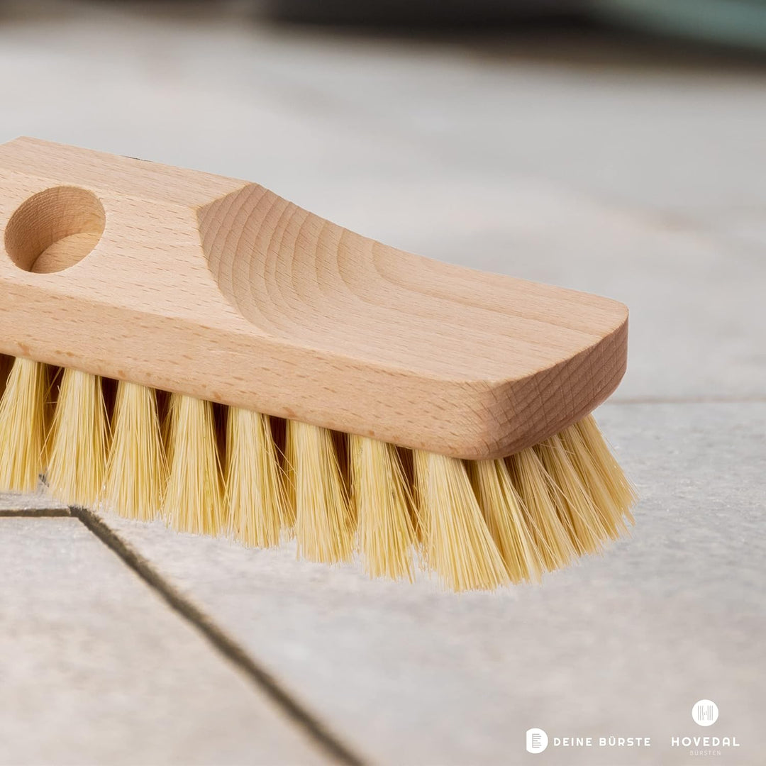 Schrubber, Schrupper aus Holz mit Naturborsten, Bodenbürste für Fliesen, Balkon, Terrasse, Garten, A