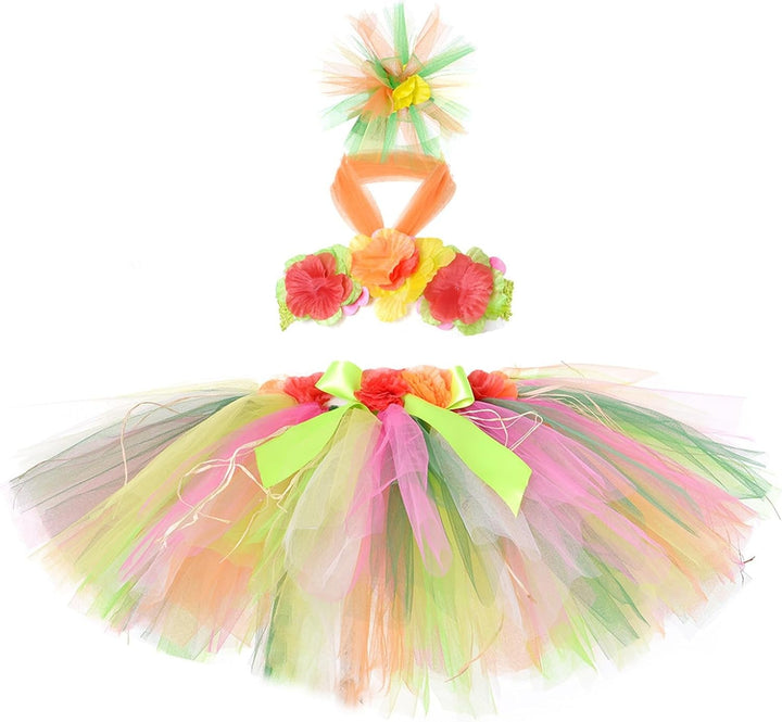 Hawaii Mottoparty Kostüme Set Gras Hula 40cm Rock Hawaiian Lange Hawaiianischer Grasrock 7 Teilig Bl