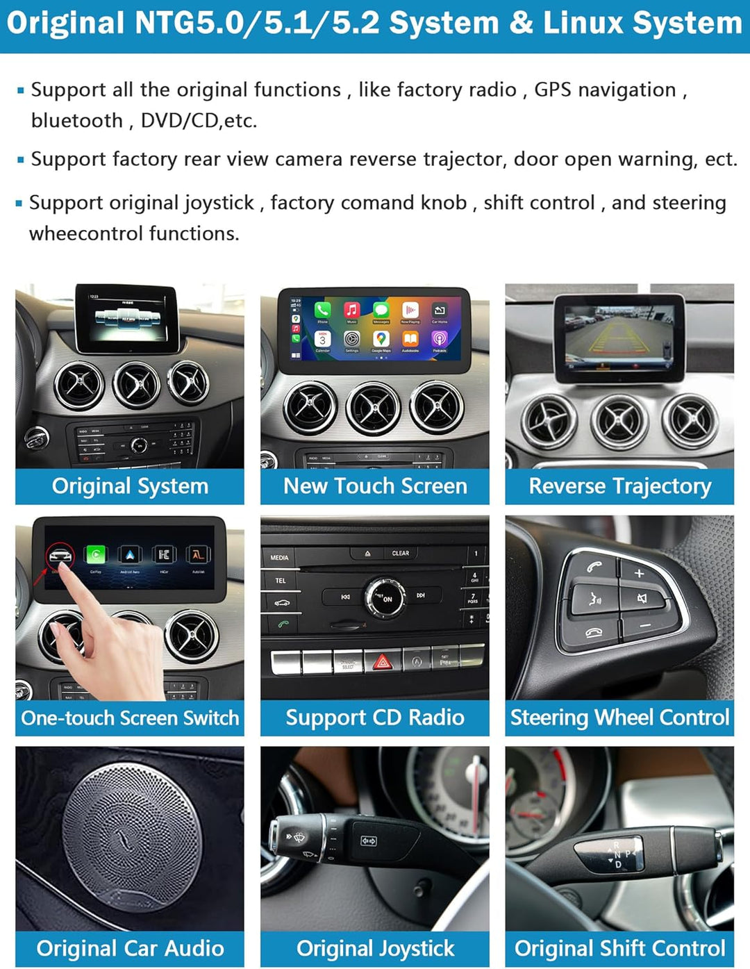 Autoradio 12,3 Zoll Touchscreen für 2015-2018 Mercedes Benz B-Klasse W246 mit NTG 5,0/5,1/5,2, unter