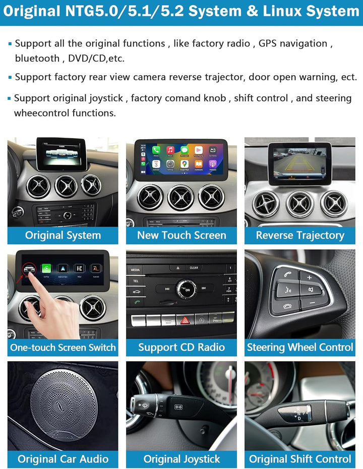 Autoradio 12,3 Zoll Touchscreen für 2015-2018 Mercedes Benz B-Klasse W246 mit NTG 5,0/5,1/5,2, unter