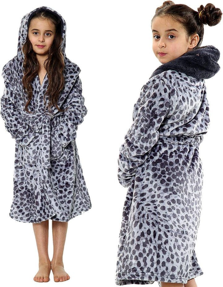 A2Z 4 Kids Weicher Leoparden Print Bademantel Morgenmantel Nachtwäsche Fleece Kapuze Strand Baden Sc