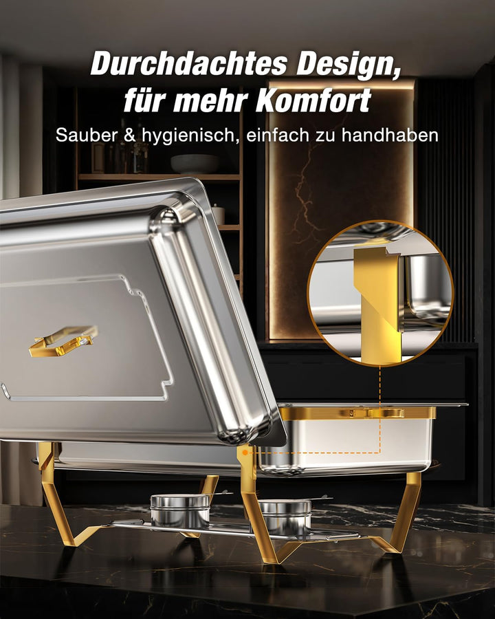 WARMOUNTS Silber & Gold Chafing Dish Buffet Set 9L, Edelstahl Speisenwärmer für Catering, Hochglanzp