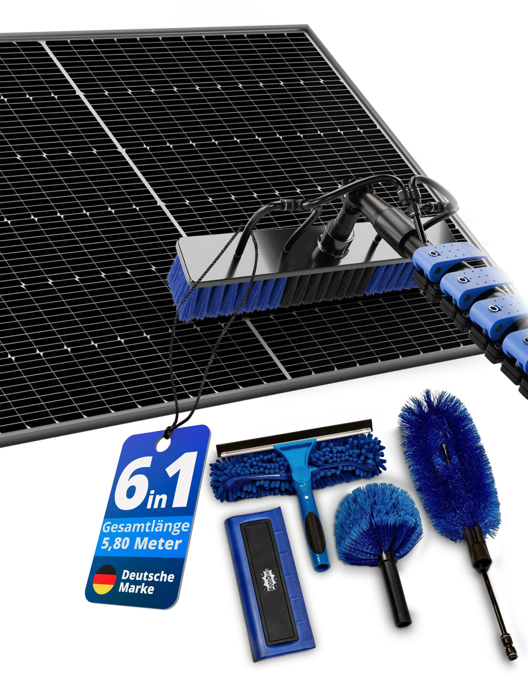 BoomDing Teleskop Waschbürste mit Photovoltaik Schneeschieber – 5,8m – All-in-One Reinigungsset mit