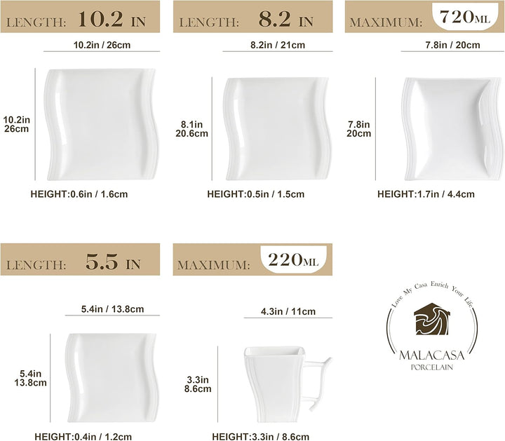 MALACASA, Serie Flora, 30 tlg. Cremeweiss Porzellan Geschirrset Kombiservice Tafelservice im leichte