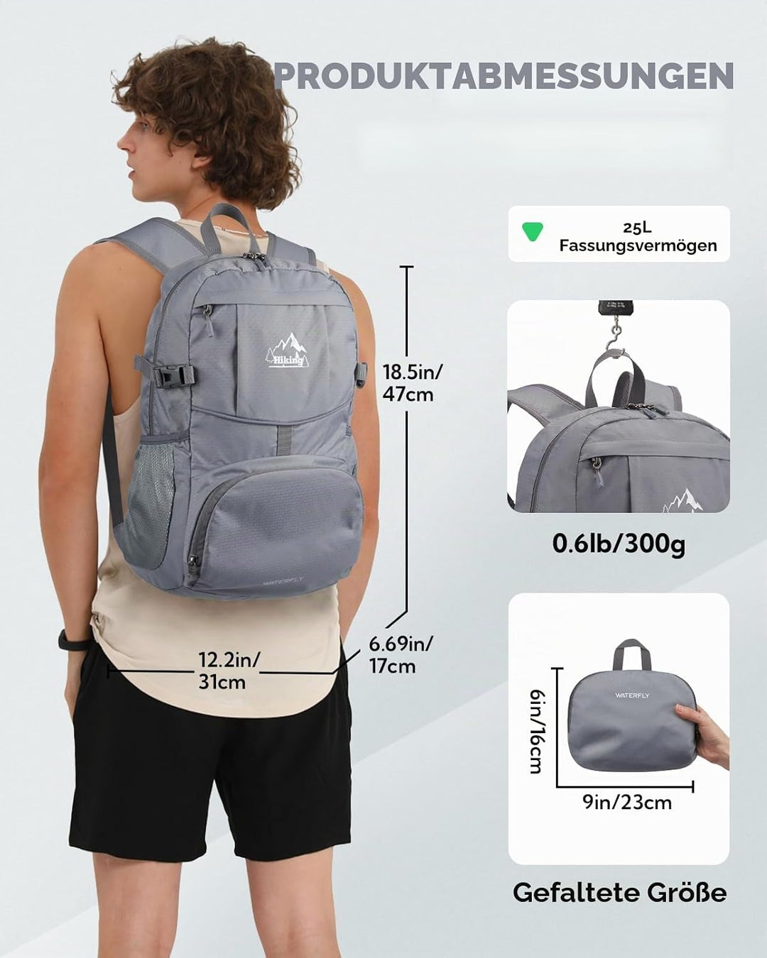 WATERFLY Faltbarer Rucksack Ultraleicht Wanderrucksack 25L Tagesrucksack | Leicht und Faltbar, Rucks