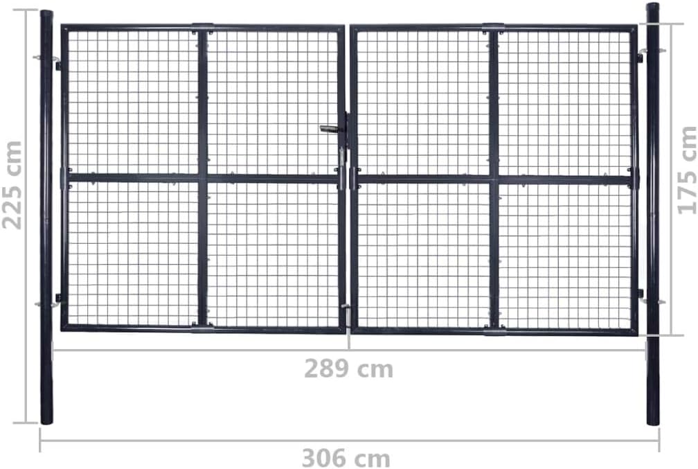 Tidyard Gartentor Gartentür Zauntor Zauntür mit 3 Schlüssel, aus Verzinkter Stahl, Grün, 289 x 175 c
