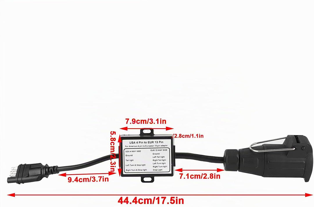 Trailer Connector US, Plug to EU 13 Pin Portable 4 Pin Flat Light Circuit Wiring Converter