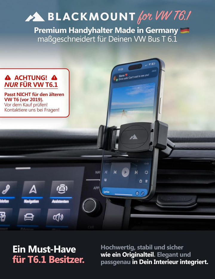 Handyhalterung VW T6.1 – Speziell entwickelt für T6 Bus (Facelift T 6.1) – Made in Germany – Handyha