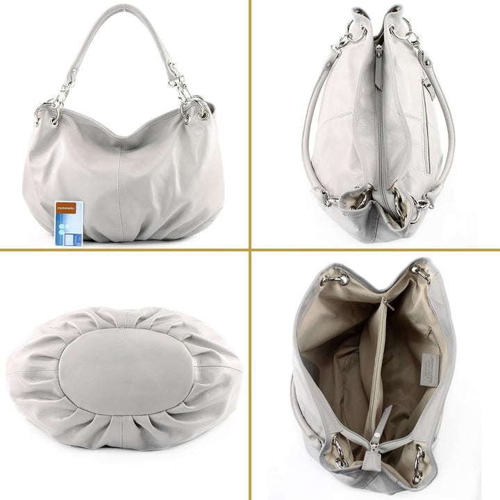 modamoda de - IT40 - ital. Damen Schultertasche aus Leder Dark Chocolate Leder, Dark Chocolate Leder