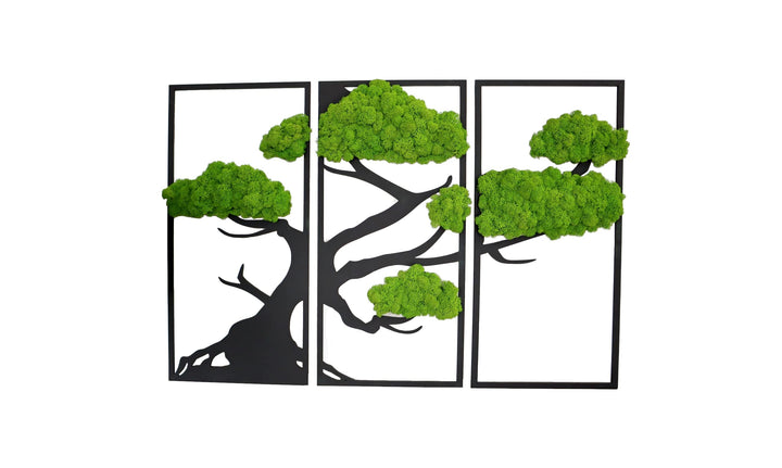 Hello Moss Wanddeko Moosbilder Triptychon in Form Eines Bonsai-Baumes - Schön Aussehender Wand Baum