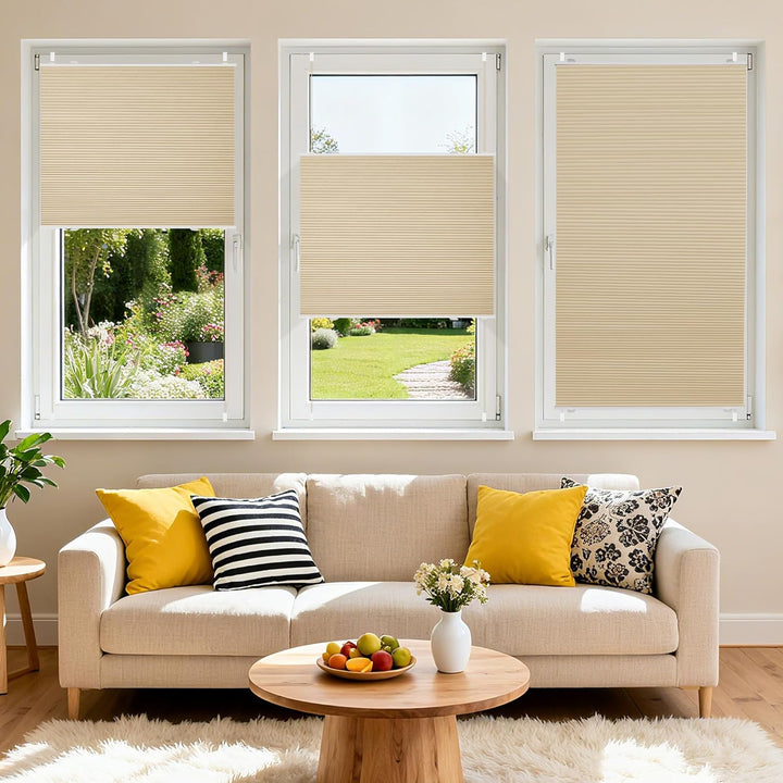 BelleMax Plissee Verdunklung Klemmfix Wabenplissee ohne Bohren Beige-Weiss 70x120cm(BxH), Thermo Ver