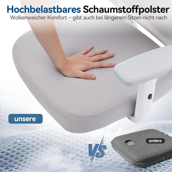 naspaluro 150kg Bürostuhl Ergonomisch Netzbezug 3D Armlehnen | Neigbare Rückenlehne mit Kopfstütze,