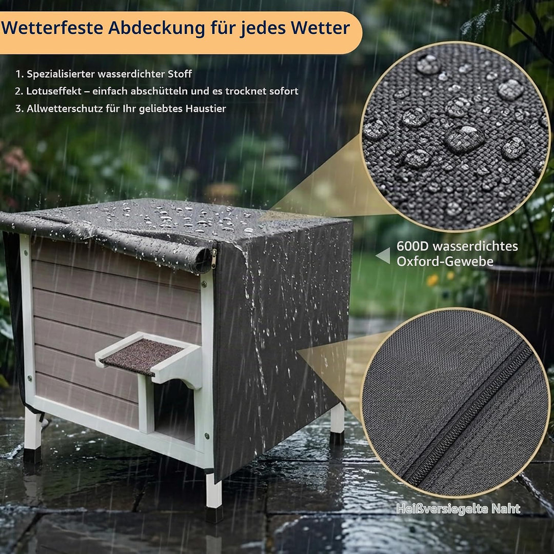 HiCaptain 100% Vollisoliert Katzenhaus mit 6-Seiten Schaum,Wetterfeste Katzenhütte draussen für mehr