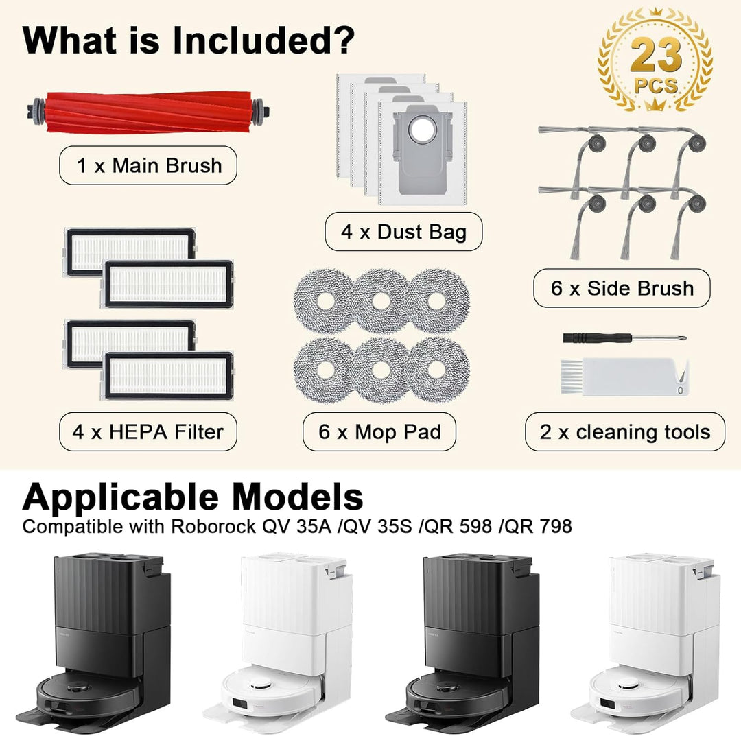 23 Stück Zubehör Ersatz für Qrevo s Pro/QV 35S / QV 35A /QR 598 /QR 798 Saugroboter Ersatzteile Zube